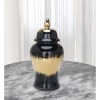 Homeroots 14" Black And Gold Abstract Urn Ceramic Ginger Jar