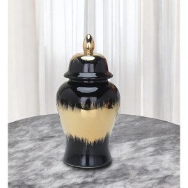 Homeroots 14" Black And Gold Abstract Urn Ceramic Ginger Jar