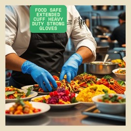 100 Pack –Strong Disposable 12-Inch Long Cuff Blue Nitrile Examination Gloves - Powder-Free, Latex-Free Food, Medical & Industrial Grade (Blue, XXL)