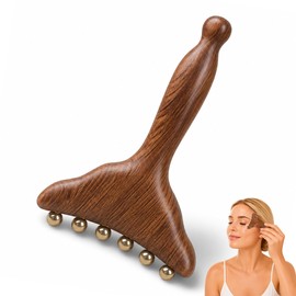 Sandalwood Gua Sha Tool with Cooling Copper Beads, Dual-Ended Smooth Gliding Lymphatic Drainage Massager for Puffy Eyes and TMJ Relief, Skincare Gifts for Women, Golden Thread Sandalwood T-Shape, 1pc