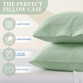 Vonty 2 Pack Queen Pillow Cases - 20x30 Inch, 1800 Thread Count Microfiber Pillowcases Queen Size Sage Green Pillow Cases Luxury & Soft Embroidered Bed Pillow Covers with Envelope Closure