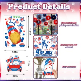 ABTOLS 9 Sheets Patriotic 4th of July Gnome Window Clings Reusable Independence Day Static Windows Cling Decal Removable America Flag Gnome Truck Stickers for Patriotic Window Decoration Party Supply