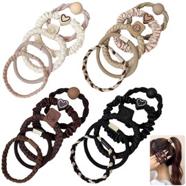 20-Pack Elastic Hair Ties for Women & Girls - 5 Style in 4 Neutral Tones (Black, Espresso, Khaki, Beige)