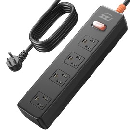 Outdoor Power Strip Weatherproof, Surge Protector with 4 Wide Outlets, 1875W/15A Overload Protection Switch, 6FT Flat Plug Multi-Plug Outdoor Extension Cord for Indoor Outdoor, UL FCC Listed