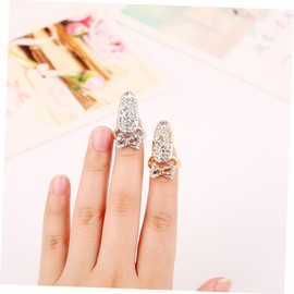 PACKOVE Nail Charms Set 5pcs Women's Gold Color Rhinestone Decorated Finger Ring Punk Hollow Nail Art Ring