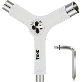 Tuxs Multifunctional Skateboard Tool Lightweight Portable with Allen Key and Phillips Screwdriver - Fits Skates, Longboards, Skateboards, Quads, Wheels, Axles and Kingpin (White)