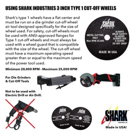 USA Die Grinder Cut-Off Wheel and Mandrel Kit, 3-Inch x 1/32" x 3/8” Shark Type-1 Double-Reinforced Thin Wheels, 54 Grit (6 Cutting Discs and 1 Mandrel) (Old PN# 26-6M)