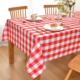 DWCN Checkered Rectangle Tablecloth - Waterproof,Spillproof Anti-Shrink Soft and Wipable Table Cover for Kitchen Dining, Party, Picnic, 60 x 102 Inch, Red and White