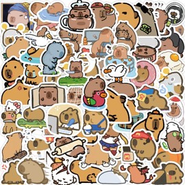100 Pcs Capybara Stickers Cute Animal Stickers Waterproof Cartoon Capybara Stuff Funny Capybara Gifts Capybara Kawaii Stickers for Water Bottle Laptop Luggage Helmet Skateboard Guitar