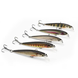 ODS Lure Minnow Bait Topwater Plastic Fishing Tackle Set for Bass Trout Shad (100mm/11g, 5pcs-Set A)