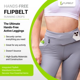 FlipBelt Women’s Ankle High-Waist Pockets, Running-Belt Leggings, Grey, M, Light Gray, Medium