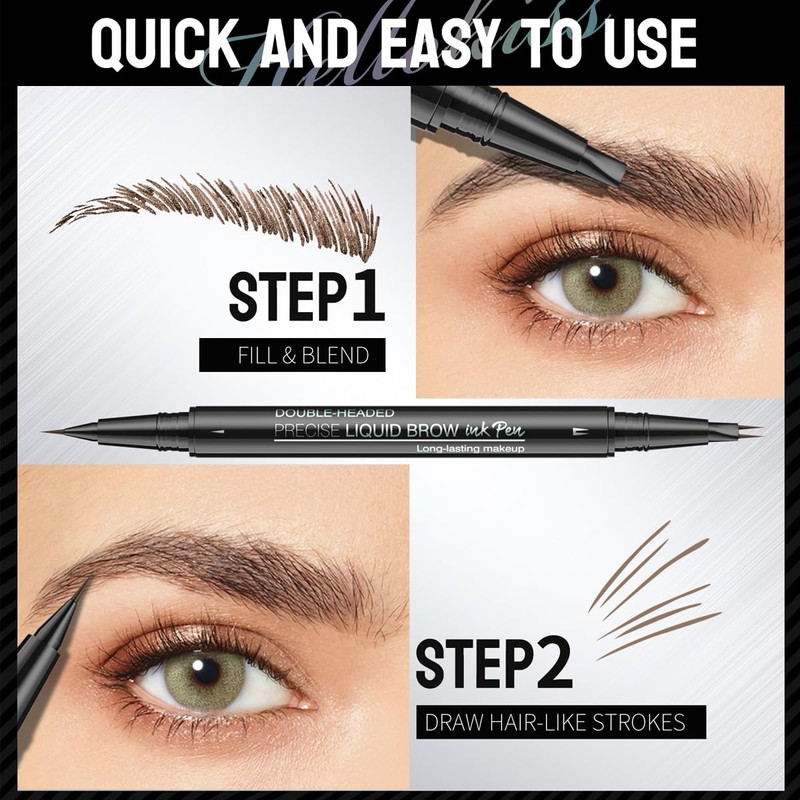 2-Tip Eyebrow Pen, Eyebrow Pencil Dual-Ended Microblading Eyebrow Pen with