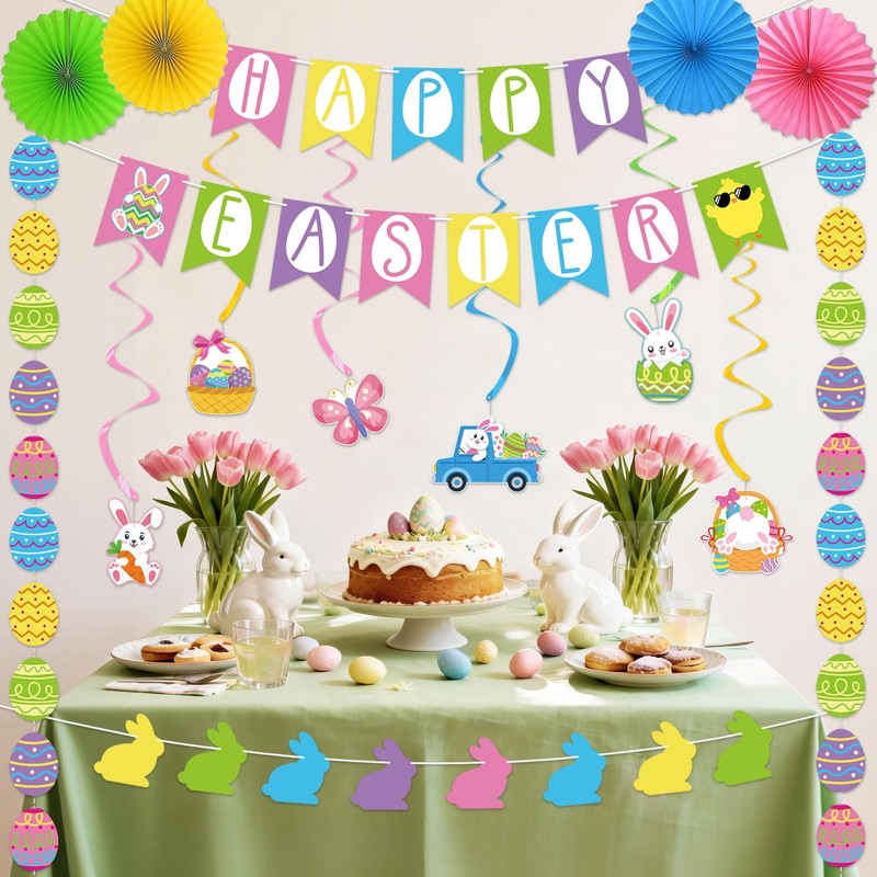 Easter Decorations Set, Pre-strung Happy Easter Decorations Includes Happy Easter