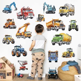 wondever Construction Vehicles Wall Stickers Trucks Tractor Cars Peel and Stick Wall Art Decals for Boys Room Kids Bedroom Playroom