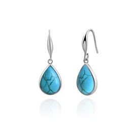 Silver Teardrop Turquoise Earrings Drop Dangly Earrings for Women Gemstone Hypoallergenic Earrings for Women Vintage Boho Earrings Turquoise Jewellery