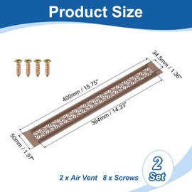uxcell 2Pcs Aluminum Alloy Air Vents, 400 x 50mm / 15.7 x 2" Rectangle Louvered Ventilation Grille Cover with Mounting Screws for Door Cabinet Wardrobe, Brown