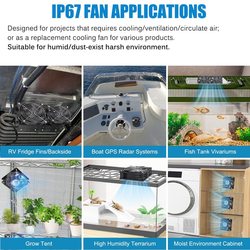 GDSTIME 120mm x 38mm 12V DC Waterproof IP67 Fan High