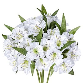 Grand Verde Alstroemeria Flores Artificiales 46cm Tallos Plastico Flexibles Ramo Pétalos Seda Decoración Hogar Bodas Fiestas Interiores Manualidades Centro Mesa Sala Estar - 4 Piezas (Blanco)