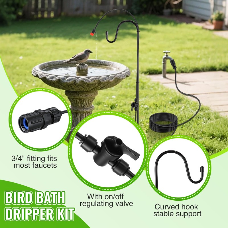 Saillong 36Ft Bird Bath Dripper Kit, Adjustable Outdoor Drip Irrigation