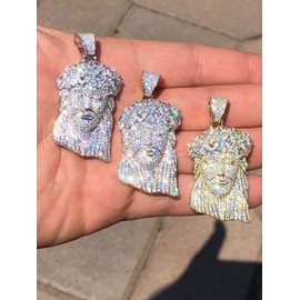 HarlemBling Solid 925 Sterling Silver Iced Jesus Piece Pendant - Men's - Great For Any Chain! Icy Baguette CZ (Silver (Natural))