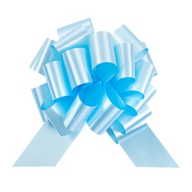 Restaurantware Gift Tek 5.5 Inch Ribbon Pull Bows 10 Satin Pull Bows - 20 Loops Instant Pull Design Light Blue Plastic Flower Bows For Gifts Large For Wedding Baskets And Gift Wrapping