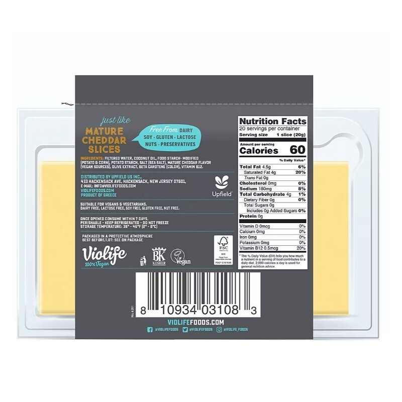 Violife Just Like Cheddar Slices, Dairy-Free Vegan, 14.1 oz.