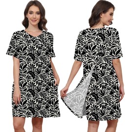 Liokoc Hospital Gowns for Women Open Back Tear Away Snap Post shoulder Dress Short Sleeve Soft Adaptive Clothing with Pockets