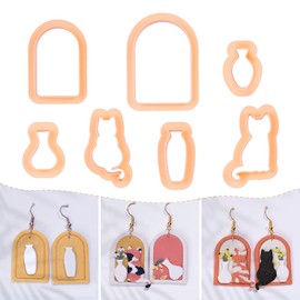Puocaon Cats Clay Earring Cutters - 7 Pcs Vases Cats Painting Clay Cutters for Polymer Clay Jewelry Making, Arch Shape Polymer Clay Cutters for Earrings Making, Bottle Jar Kittens Polymer Clay Cutters