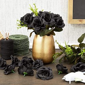 Bright Creations - Paquete de 50 Rosas Negras Artificiales a Granel, Rosas Falsas de Seda sin Tallo de 3 Pulgadas, Flores sintéticas oscuras para decoración, decoración Floral de Halloween, Ramos de