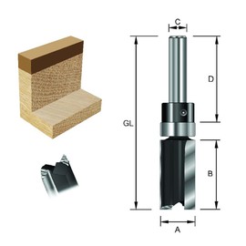 ENT 11666 Flush Cutter HW, Shank (S) 8 mm, Diameter (D) 15 mm, NL 25 mm, SL 32 mm, GL 68 mm, with Ball Bearing on Shaft