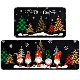 FRAMICS Christmas Kitchen Rugs Set of 2, Absorbent Christmas Tree Gnome Kitchen Mats for Floor, Winter Decorative Kitchen Rugs Non Slip Washable, Christmas Decorations, 18'' x 48'' + 18'' x 30''