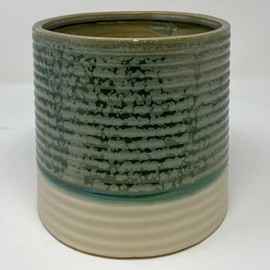 Unbranded Green and Ivory Ripple Reactive Glaze Ceramic Planter