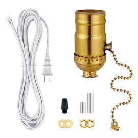 Lamp Repair Socket Kit,Pull Chain ON/Off Switch Socket for DIY Lamp with 8 feet Matching Cord and Essential Hardware, Table Lamp Rewiring Kit for Vintage Lamps or DIY Lighting Fixtures (Gold)