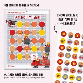 Toddler Potty Training Sticker Chart for Boys - Fire Engine Design - Sticker Chart for Potty Training - Routine Chart for Children Baby Son Grandson - Train to Poop - by Central 23
