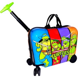Fast Forward Ride-On 18"" Suitcase For Kids/Tow-Along Toddler Carry-On Luggage With Wheels (Ninja Turtles), Large