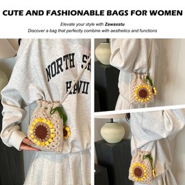 Zawasstu Crochet Crossbody Purse Sunflower Phone Bag Handbag Handmade Knitted Wallet Woven Shoulder Bag for Women Girl