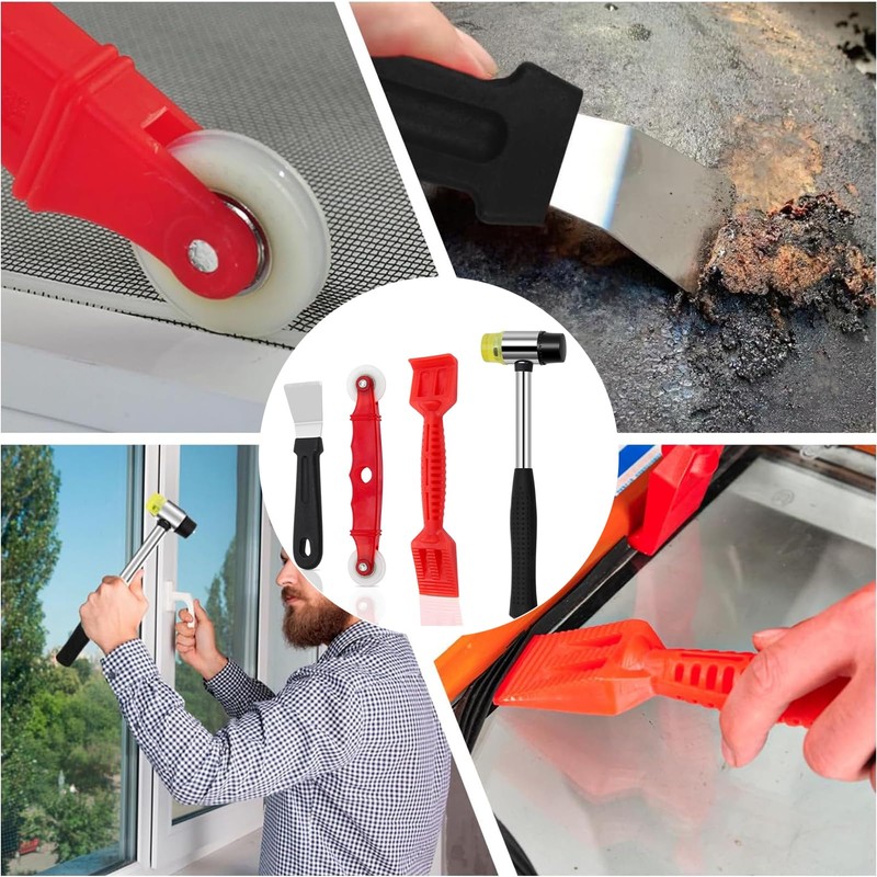 GIONAR 4PCS Window Glazing Tool Kit - Heavy-Duty Glazing Hammer,