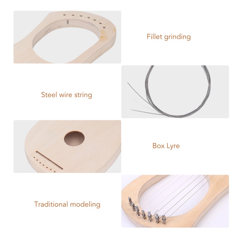 Lyre Harp 7 Strings DIY Kit Basswood Instrument with Tuning