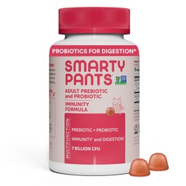 SmartyPants SmartyPants Men's & Women's Probiotic Immunity Gummies: Prebiotics & Probiotics for Digestive Health & Immune Support Supplement, Gluten Free, Vegan, Strawberry Cr?e Flavor, 60 Count (30 Day Supply)