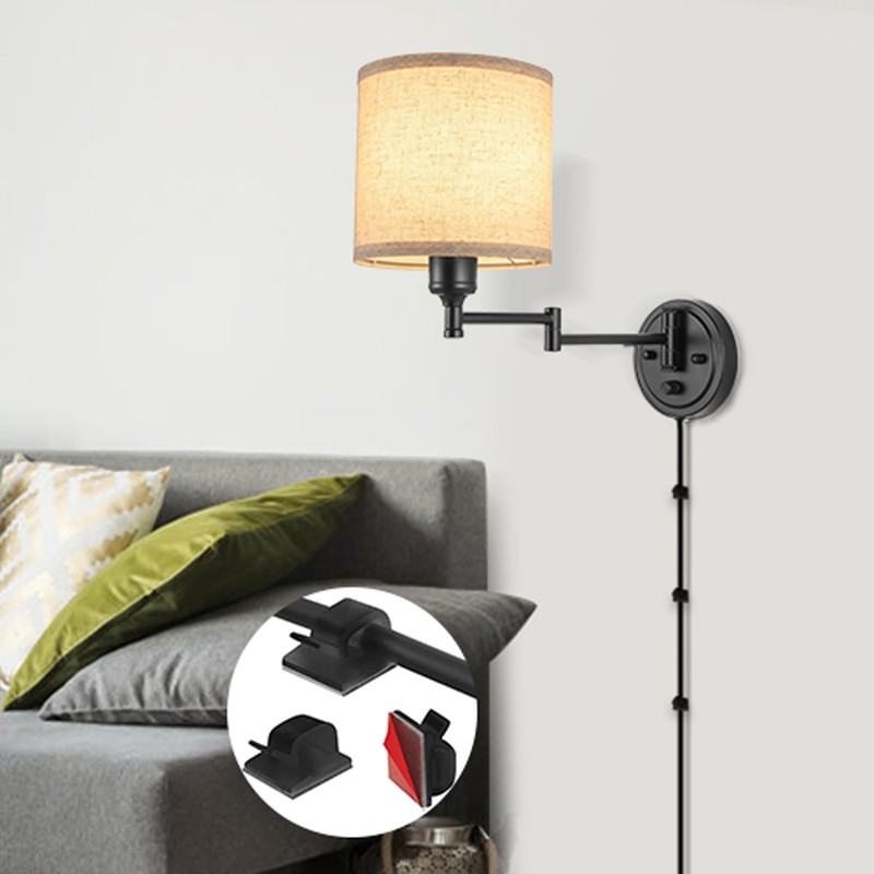 GOODATE ENCOMLI Dimmable Plug in Wall Sconces, Swing Arm Wall