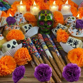 YGbridge Artificial Marigold Flowers with Stems, 100pcs Silk Purple Flowers for Dia de Los Muertos, Diwali Decor, Day of The Dead Decorations, Marigold Garland (100, Purple)