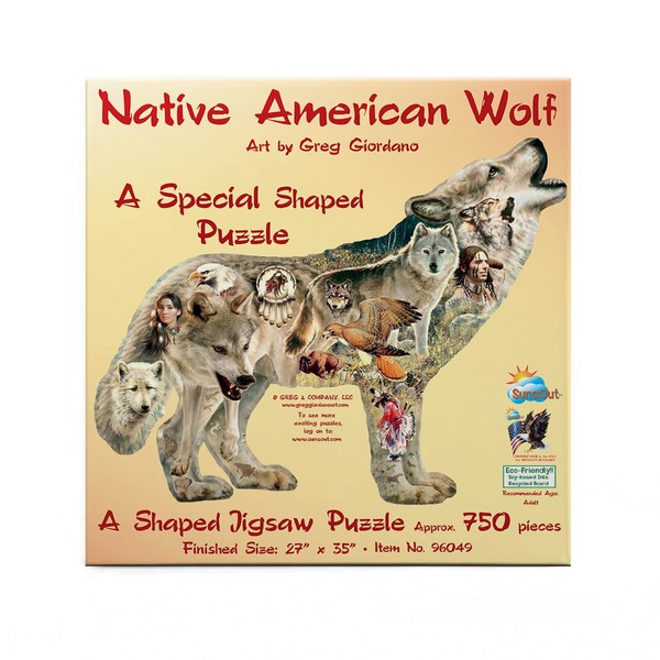 SUNSOUT INC - Native American Wolf - 750 pc Special Shape Jigsaw Puzzle by Artist: Giordano Studios - Finished Size 27" x 35" - MPN# 96049