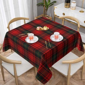 AGAYNA Checkered Christmas Tablecloth Square 54x54 Inch Red Green Plaid Table Cloth,Stain Resistance Retro Winter Xmas Holiday Table Covers for Kitchen Dining,Small Tablecloth for Party Picnic