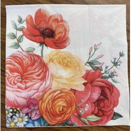TWO Floral Red Roses Flowers Paper Napkins Decoupage Spring Springtime