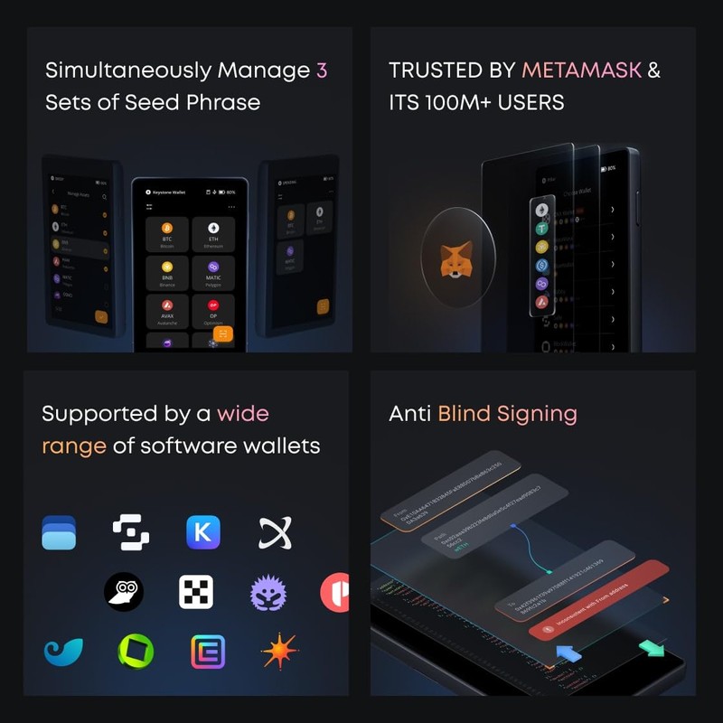 Keystone - Cryptocurrency Hardware Wallet Air-gapped, 4-inch Touch Screen, Store