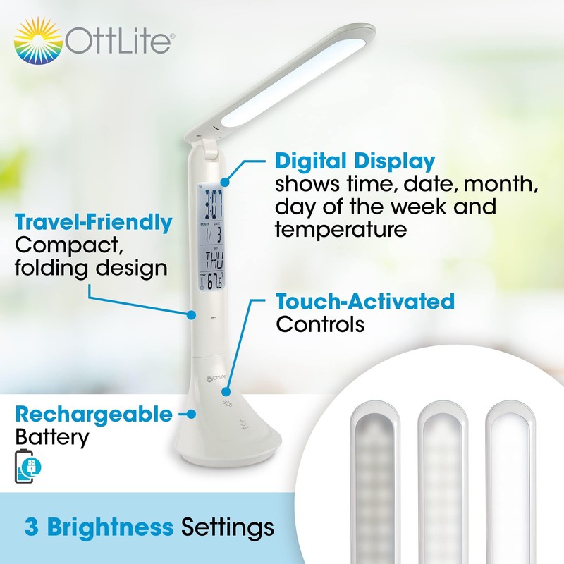 OttLite ClearSun LED Travel Task Lamp - Cordless, Digital Display