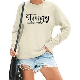 KIDDAD Christian Shirts Women Stronger Than The Storm Sweatshirts Inspirational Pullover Cute Heart Long Sleeve Sayings Tops Apricot