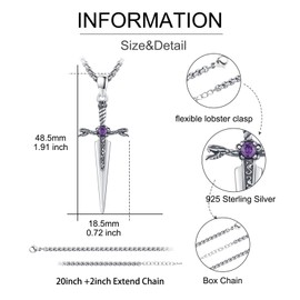 DRINSPER Cross Sword Necklace 925 Sterling Silver Snake Pendant Sword Viking Necklace Dagger Pendant Necklace Gothic Jewelry Gift for Women Men