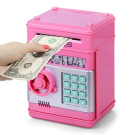 Thedttoy Electronic Money Box, Automatic Mini ATM, Digital Piggy Bank, Coin Bank, Safe, for Children, Birthday, Children's Day Gift for 3–10 Year Old Girls, Boys, Pink