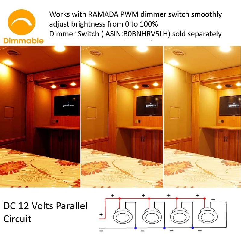 12V 3W RV Boat Ceiling Lights Recessed Cabinet Dome Lights